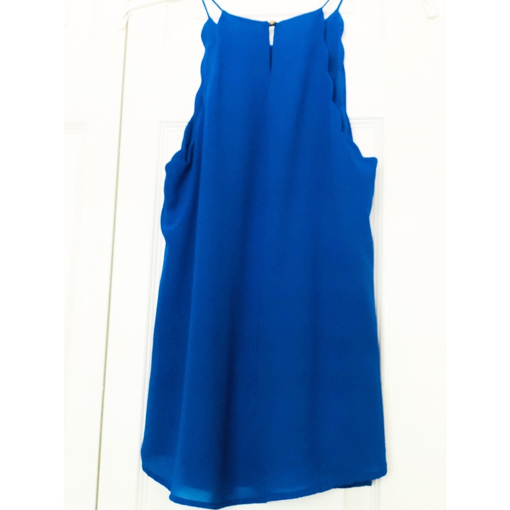 Naked Zebra Blue Halter Neckline Top with Scalloped Arm Openings